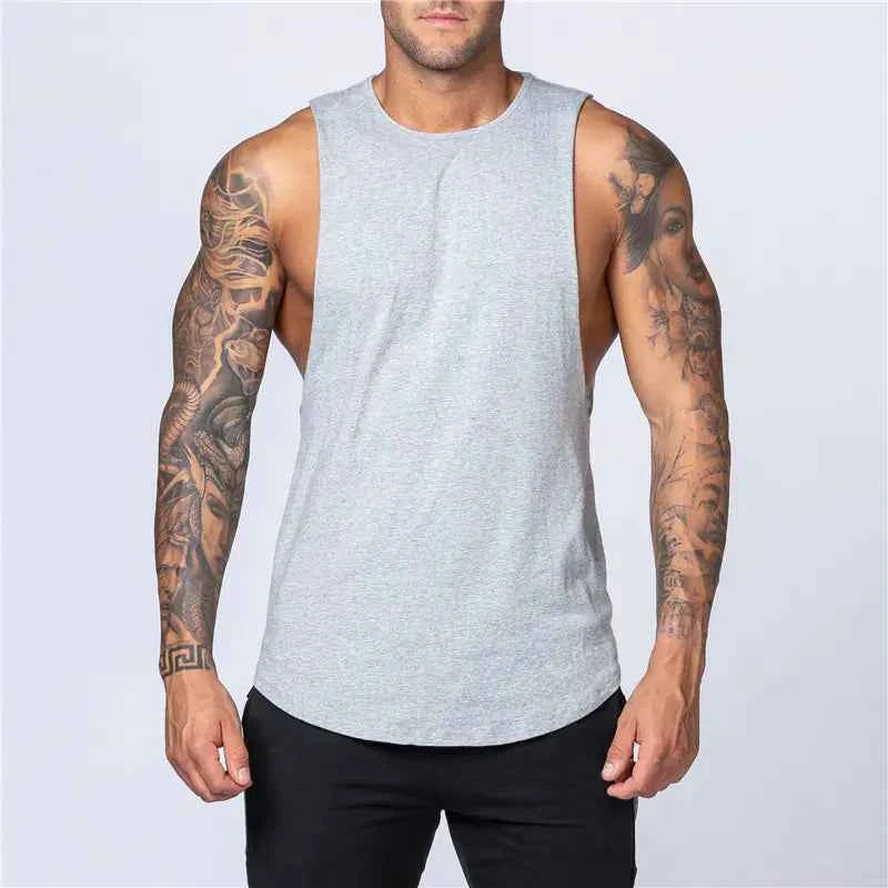 Men's loose cotton sleeveless singlet in white, made by Mead's Supply & Equipment Outfitters, casual men's clothing for comfort.