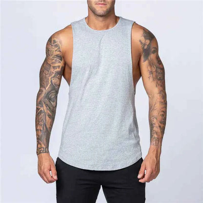 Men's loose cotton sleeveless singlet in white, made by Mead's Supply & Equipment Outfitters, casual men's clothing for comfort.