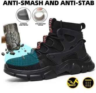 Men's black high-top safety shoes with steel toe and ankle support, durable work boots from Mead's Supply & Equipment Outfitters.
