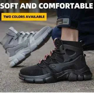 Men's high-top safety shoes with steel toe, ankle support, and durable black leather work boots by Mead's Supply & Equipment Outfitters