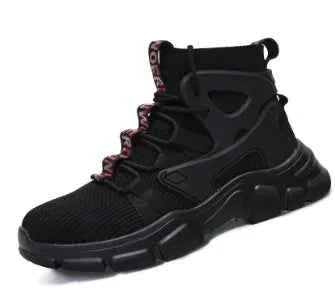 Men's high-top safety shoes with steel toe and ankle support, black work boots from Mead's Supply & Equipment Outfitters.