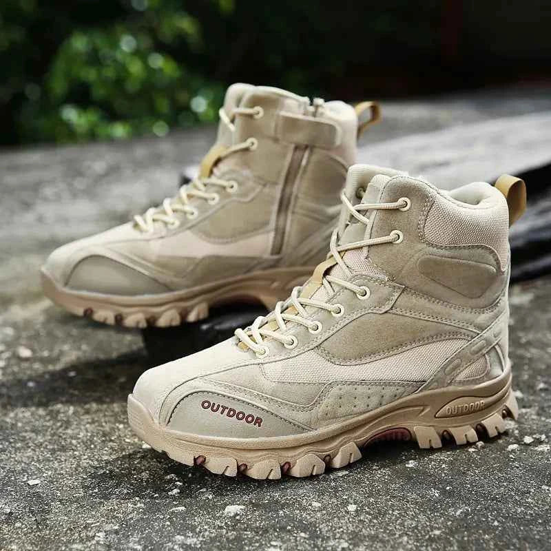 Men's high-top outdoor hiking shoes in army green by Mead's Supply & Equipment Outfitters, showing rugged design and durable material.