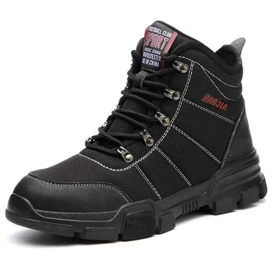 Black Suadeex steel toe safety shoes for men, protective work footwear with sturdy design and reinforced toe cap.