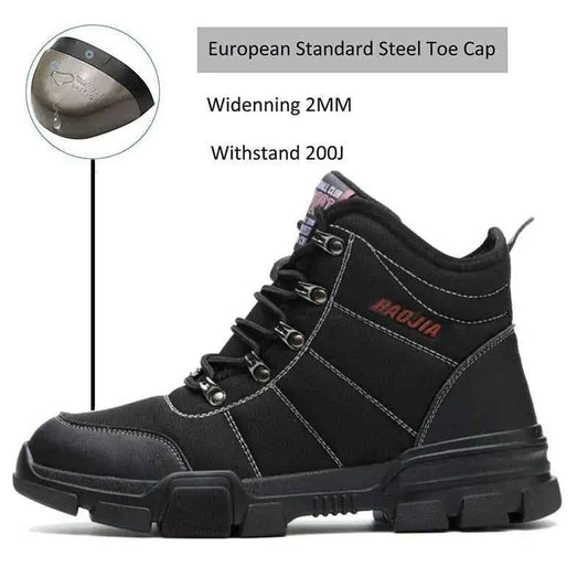 Black Suadeex steel toe safety shoes for men, protective work footwear with sturdy design and reinforced toe cap.