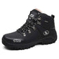 Men's black high-top outdoor hiking shoes by Mead's Supply & Equipment Outfitters, waterproof trail boots for all-terrain hiking.