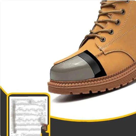 Black men's safety shoes with steel toe, anti-smash, and puncture-resistant soles, designed for work environments.