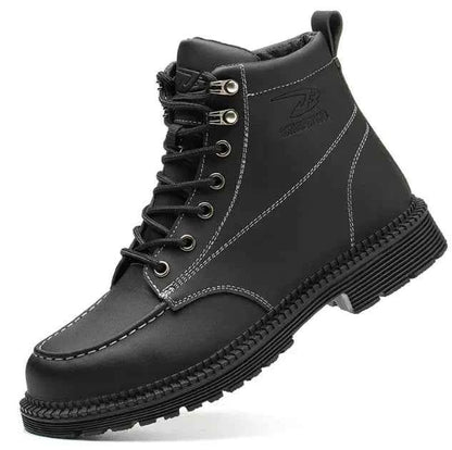Black men's safety shoes with steel toe, anti-smash and puncture-resistant features, designed for work safety and durability.
