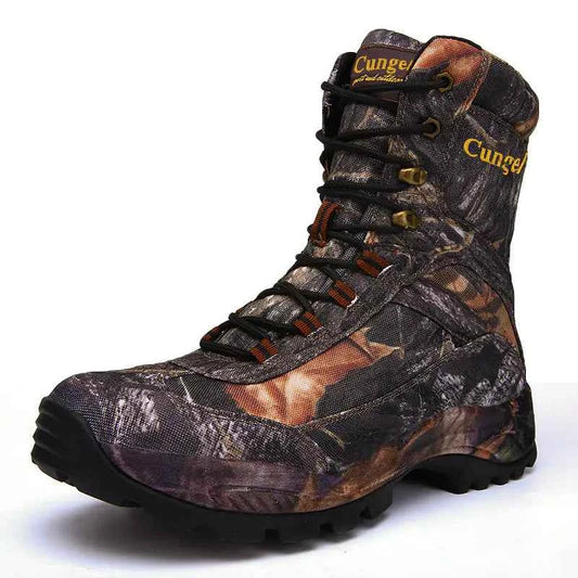 Men's off-road hiking boots by Mead's Supply & Equipment Outfitters, durable camouflage tactical outdoor footwear in black, size 44.
