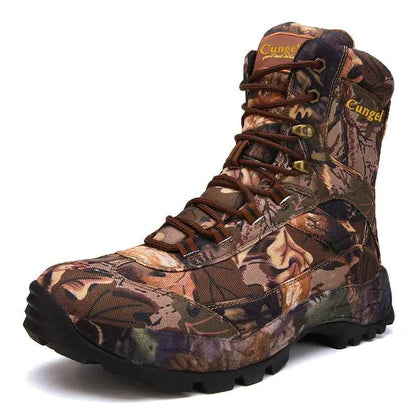 Men's off-road hiking boots by Mead's Supply & Equipment Outfitters in durable camouflage, outdoor tactical design, size 44.