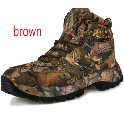 Men's off-road hiking boots by Mead's Supply & Equipment Outfitters, durable camouflage tactical outdoor footwear, size 44.