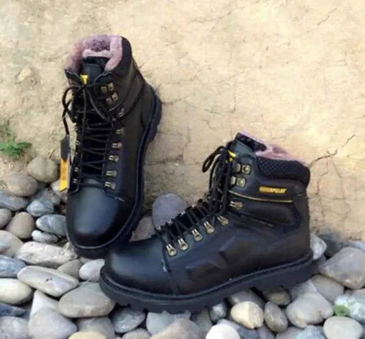 Men's hiking shoes by Mead's Supply & Equipment Outfitters, black outdoor trail footwear with foot protection and safety features.