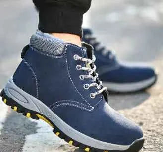 Men's blue lightweight breathable steel toe safety work shoes with protective design, from Mead's Supply & Equipment Outfitters.