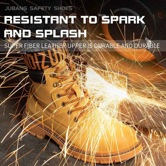 Men's waterproof steel-toe winter plush safety boots in blue, rugged footwear designed for cold weather and safety.