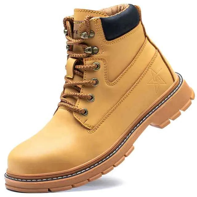 Men's waterproof steel-toe winter plush safety boots in blue, durable men's footwear by Mead's Supply & Equipment Outfitters.