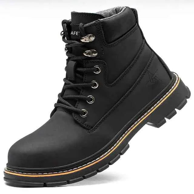 Men's waterproof steel-toe winter plush safety boots by Mead's Supply & Equipment Outfitters, blue footwear with rugged design.