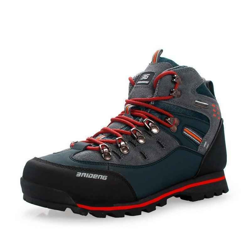Men's Waterproof Hiking Shoes by Mead's Supply & Equipment Outfitters, blue lightweight trail footwear with durable rubber soles.