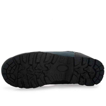 Men's waterproof hiking shoes by Mead's Supply & Equipment Outfitters in blue, lightweight trail footwear with durable rubber soles.