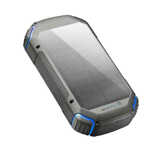 20000mAh waterproof solar power bank with red light from Mead's Supply & Equipment Outfitters, featuring durable design and solar charging.