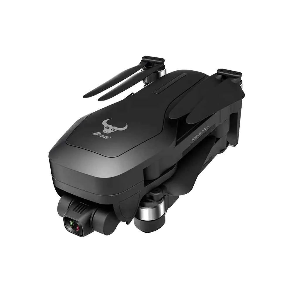 Mead's Supply SG906 PRO foldable GPS drone with 4K gimbal camera, laser obstacle avoidance, and storage bag in outdoor electronics kit.