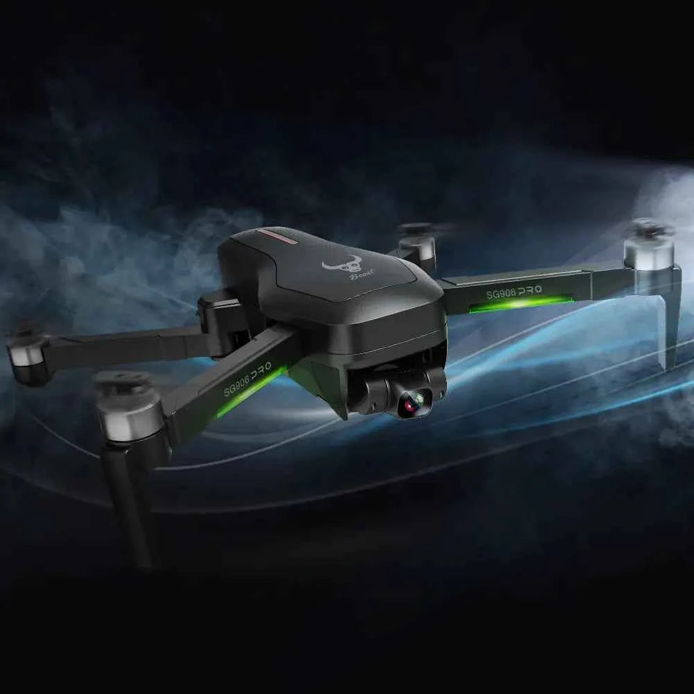 Mead's Supply SG906 PRO foldable GPS drone with 4K gimbal camera, obstacle avoidance, storage bag, and single battery for outdoor use.