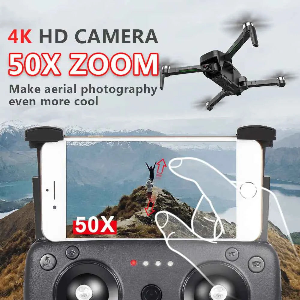 Mead's SG906 PRO foldable GPS drone with 4K gimbal camera, obstacle avoidance, and storage bag for outdoor photography and videography.