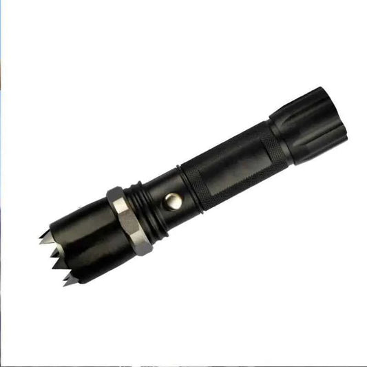 High-Intensity LED flashlight with zoom function by Mead's Supply & Equipment Outfitters, rechargeable outdoor light in black.