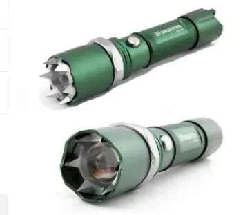 High-Intensity LED Flashlight by Mead's Supply & Equipment Outfitters with zoom function, rechargeable outdoor light in black.