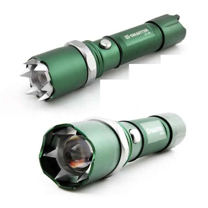 Mead's Supply & Equipment Outfitters high-intensity LED flashlight with zoom function, rechargeable outdoor light in black.
