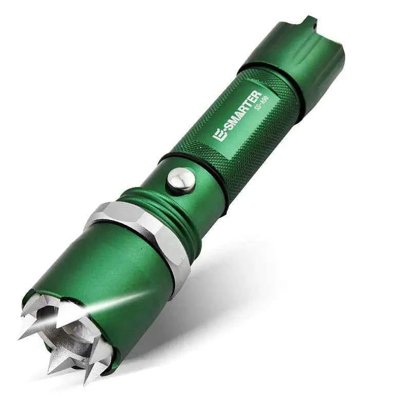 Black high-intensity LED flashlight with zoom function from Mead's Supply & Equipment Outfitters, rechargeable outdoor electronic light.
