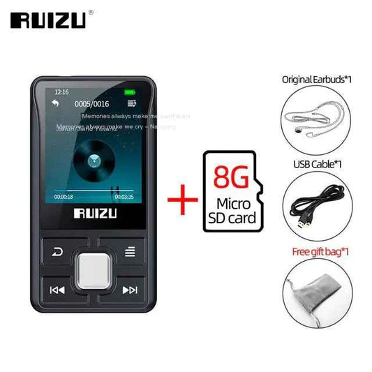 Black Mead's Supply mini Bluetooth MP3 player with 1.8-inch screen, FM radio, E-book, and TF card support for outdoor use.