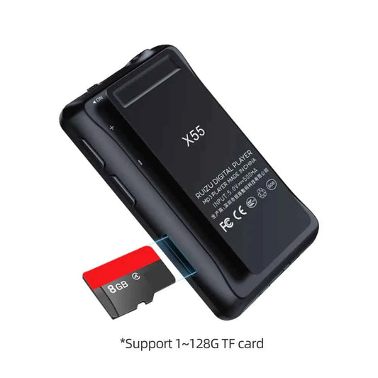 Black Mead's Supply mini Bluetooth MP3 player with 1.8-inch screen, FM radio, E-book, portable outdoor music device with TF card slot.