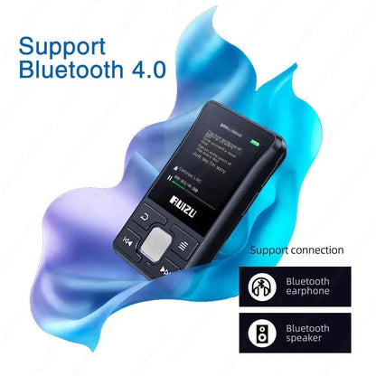 Black Mead's Supply portable Bluetooth MP3 player with 1.8-inch screen, FM radio, E-book, and TF card support for outdoor use.