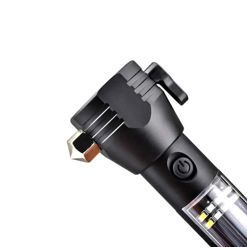 Mead's Supply & Equipment LED flashlight with solar and USB charging, high-intensity outdoor light, black outdoor electronics.