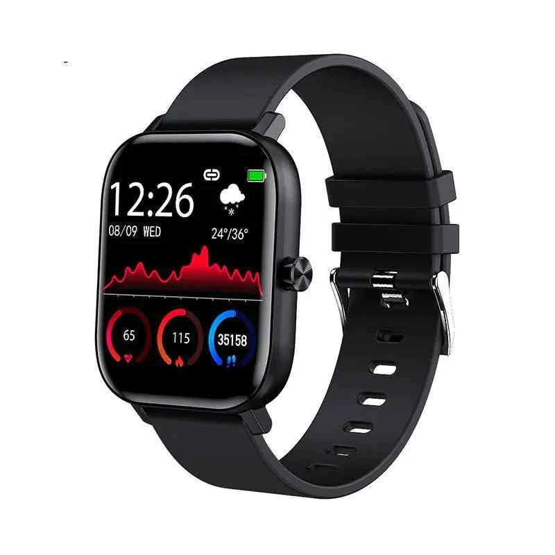 Black unisex waterproof smart watch by Mead's Supply & Equipment Outfitters, Bluetooth fitness tracker with health monitoring features.