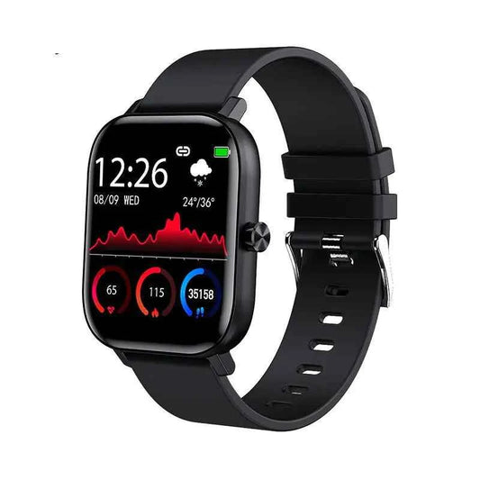 Black unisex waterproof smart watch by Mead's Supply & Equipment Outfitters, Bluetooth fitness tracker with health monitoring features.