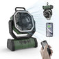 Mead's Supply outdoor camping fan with power bank, LED light, army green color, portable 3-speed outdoor electronics.
