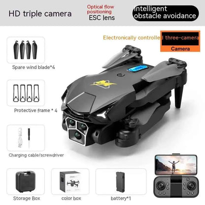 Orange and black UAV Three Camera HD drone with optical flow positioning and obstacle avoidance, outdoor electronics from Mead's Supply.