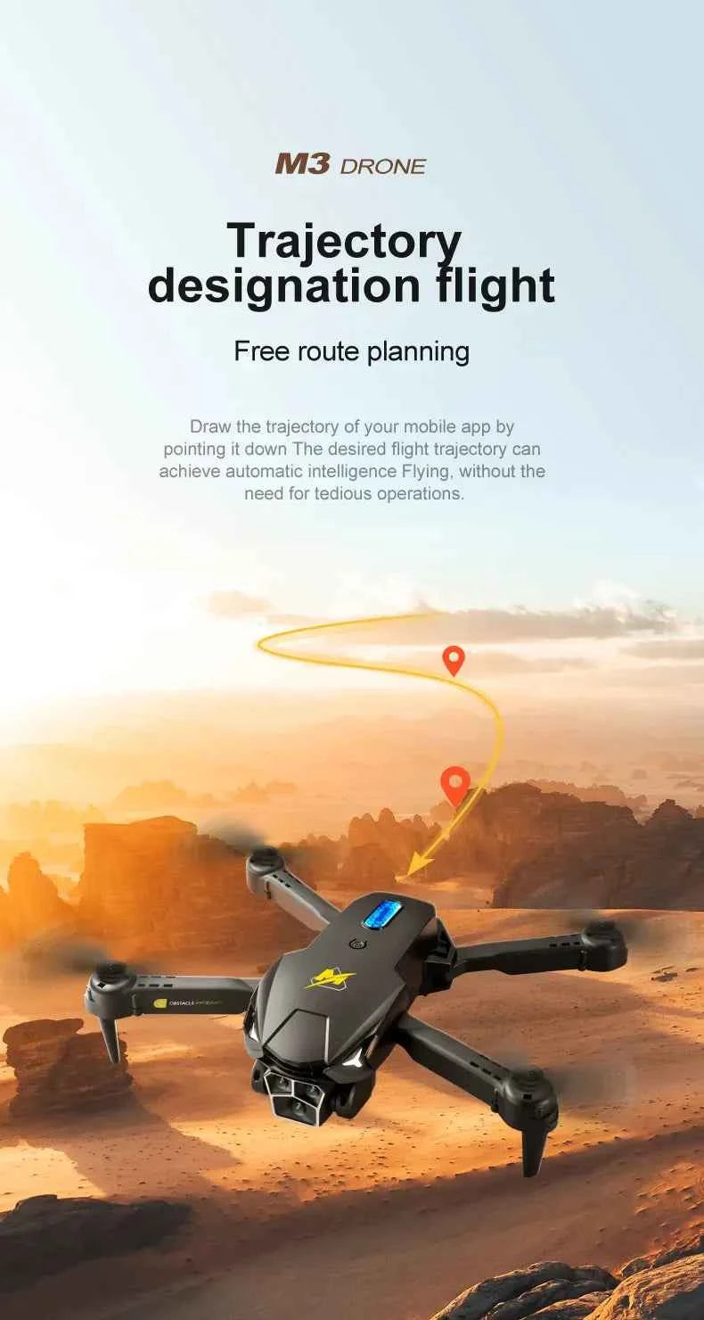 HD drone with three cameras, orange and black, featuring optical flow positioning and obstacle avoidance, by Mead's Supply & Equipment.