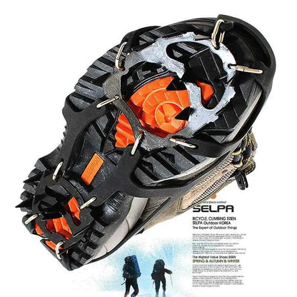 Mead's Supply & Equipment Outfitters 18-tooth stainless steel ice crampons with silicone anti-slip traction for climbing, size M or L.