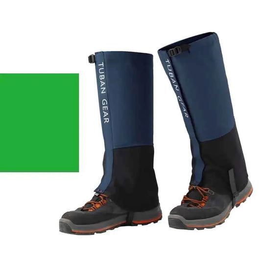 Blue waterproof snow gaiters for mountaineering and hiking, outdoor leg protection covers from Mead's Supply & Equipment Outfitters.