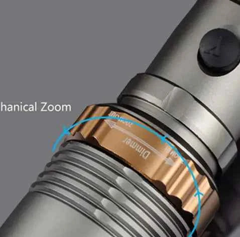 Mead's Supply & Equipment Outfitters T6 LED Tactical Flashlight with adjustable focus, rechargeable design, and 5 light modes.
