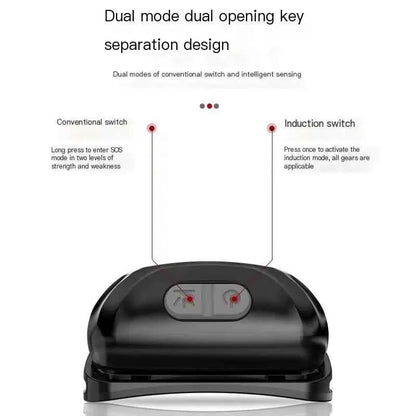 Black rechargeable LED headlamp with motion sensor from Mead's Supply & Equipment Outfitters for hands-free outdoor lighting.
