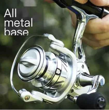 All-metal professional spinning fishing reel by Mead's Supply for sea fishing and casting, featuring metal gear and rocker arm.
