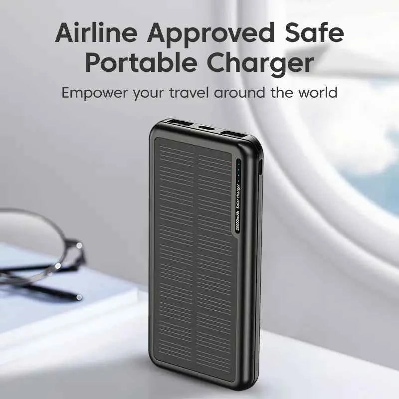 KUULAA 20000mAh solar power bank with PD18W fast charging and multiple ports, black portable power bank from Mead's Supply.