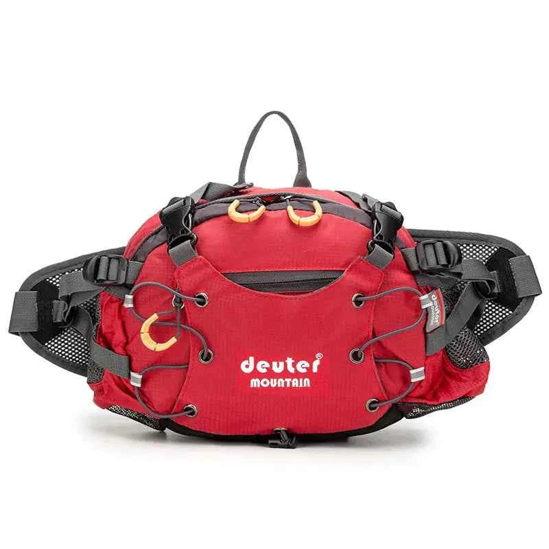 Black Deuter cycling waist bag with multiple pockets, designed for running and outdoor activities, unisex sports accessory.