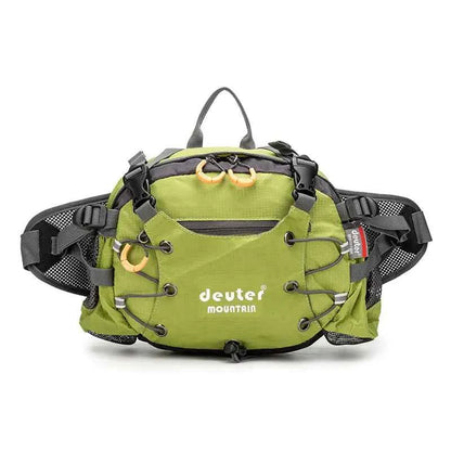 Black Deuter cycling sports waist bag with 10-inch multi-pocket design, ideal for running and outdoor activities, unisex accessory.