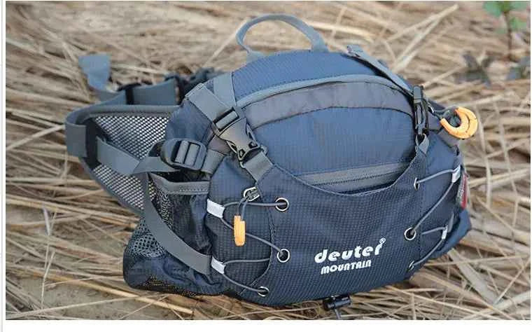 Deuter cycling sports waist bag with multiple pockets, black, 10-inch size, suitable for running and outdoor activities, unisex design.