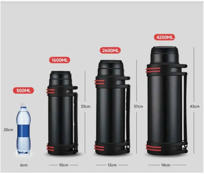 Large blue 1L stainless steel insulated thermos from Mead's Supply & Equipment Outfitters, featuring a durable, large-capacity design.