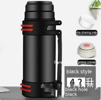 Large blue 1L stainless steel insulated thermos by Mead's Supply & Equipment Outfitters, showcasing its durable, insulated design.