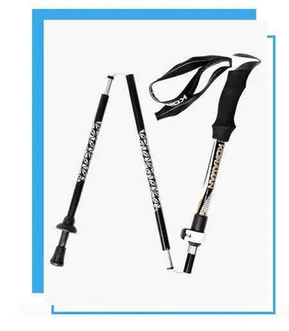 Black KORAMAN lightweight carbon fiber folding trekking poles, adjustable from 35 to 125cm, ideal for outdoor hiking adventures.